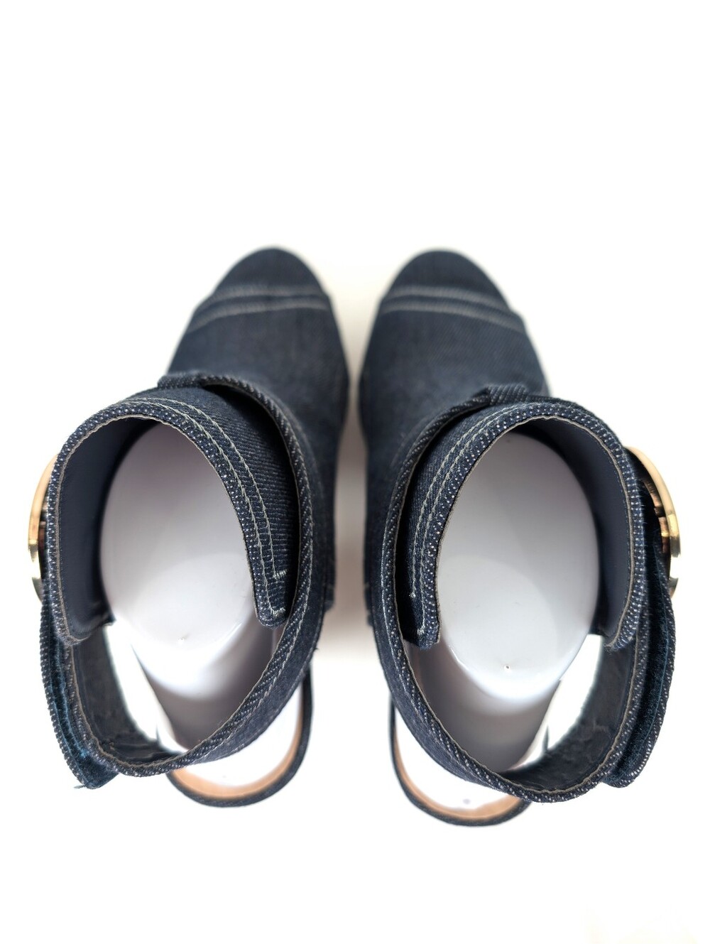 Comfort Est. 1946 Blue Denim Open Toe Ankle Booties Slingback Cone Heel Size 9 - Picture 6 of 13